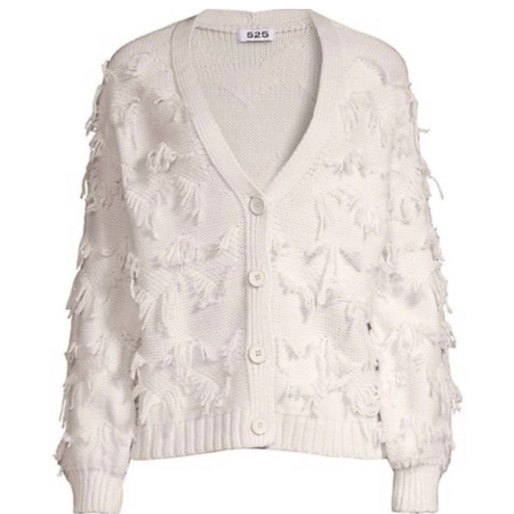 525 America White Fringe Cardigan